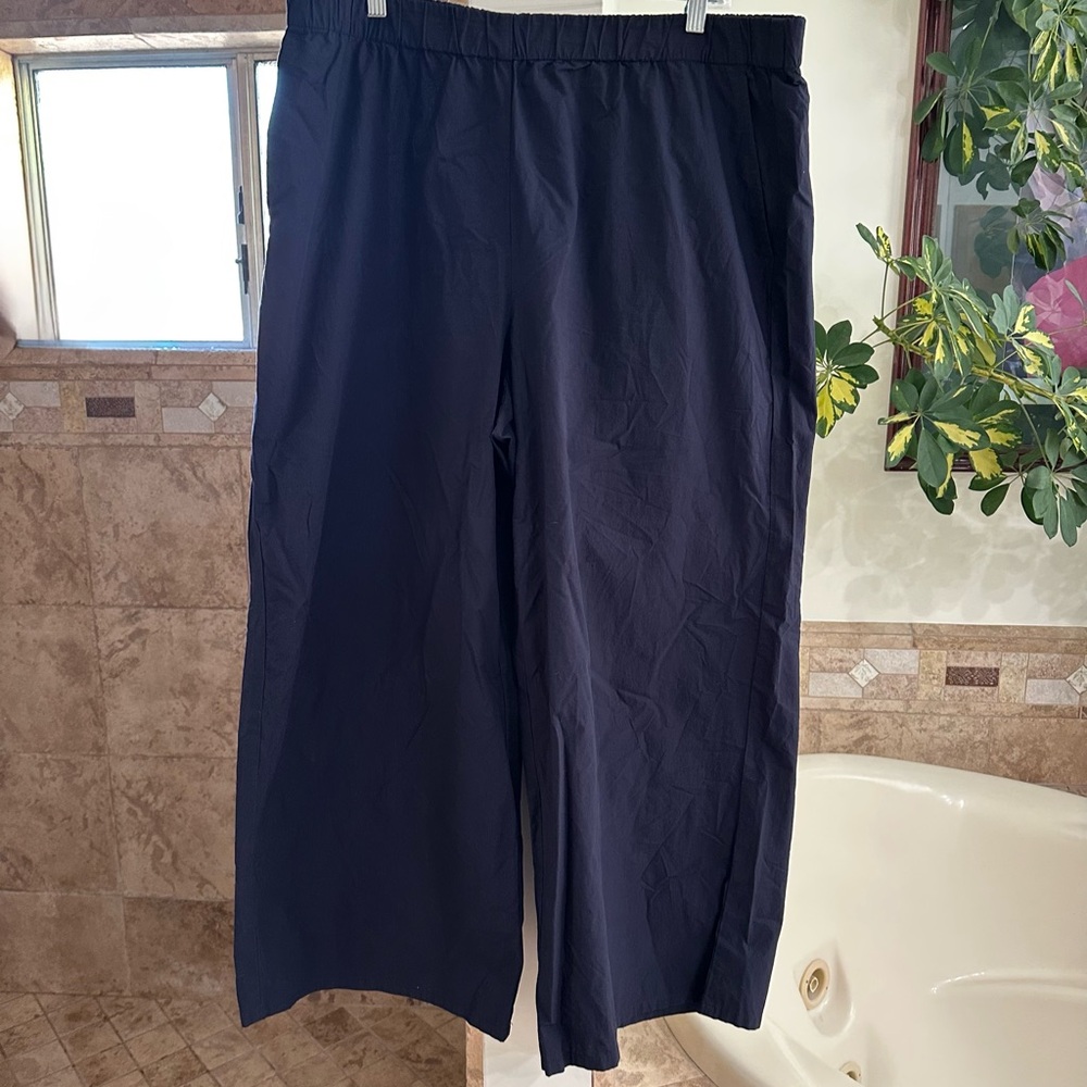 Eileen Fischer Navy Blue Organic Cotton Relaxed Wide-Leg Elastic Waist Pants XL - Picture 8 of 14